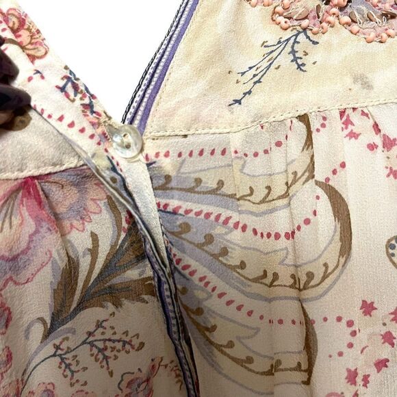 SUNDANCE Jungle Paisley Floral Rasvana Beaded Silk Popover Blouse M - Picture 3 of 9